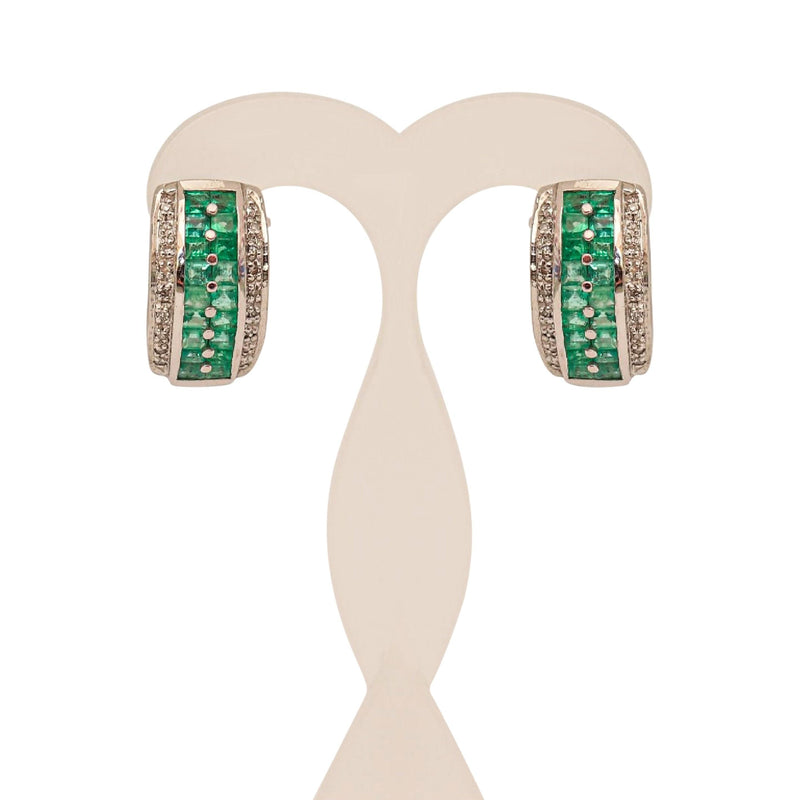 18 kt White Gold Earrings with Emeralds and Diamonds goldandjewelleryincapetown.myshopify.com