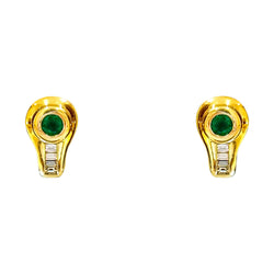18 kt Yellow Gold Emerald and Diamond Earrings - Cape Diamond Exchange