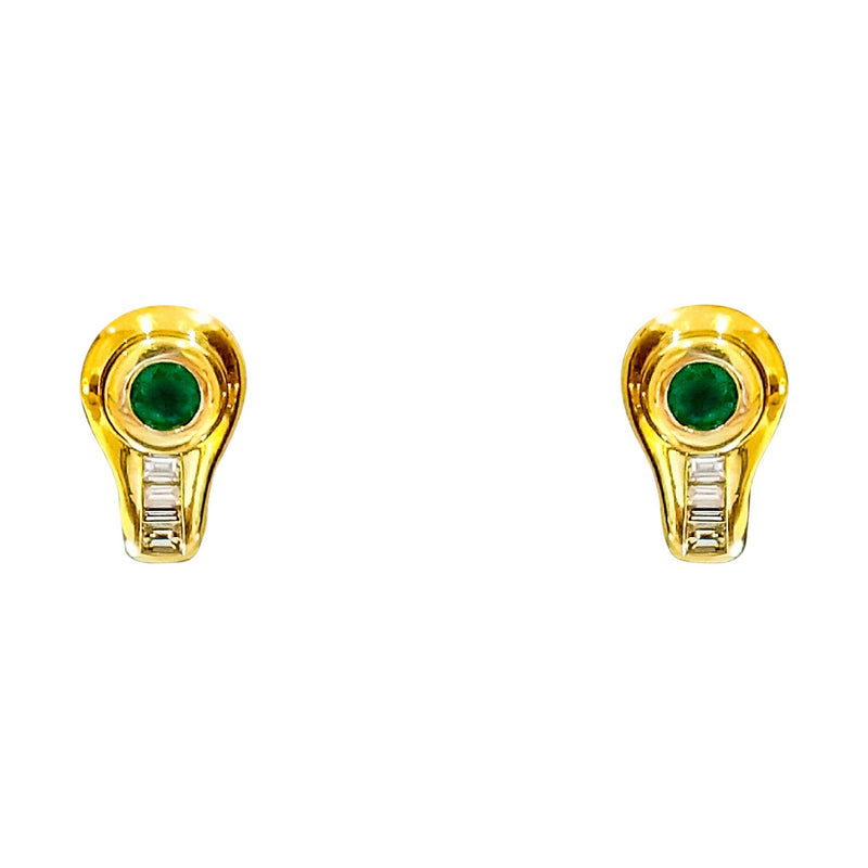 18 kt Yellow Gold Emerald and Diamond Earrings - Cape Diamond Exchange