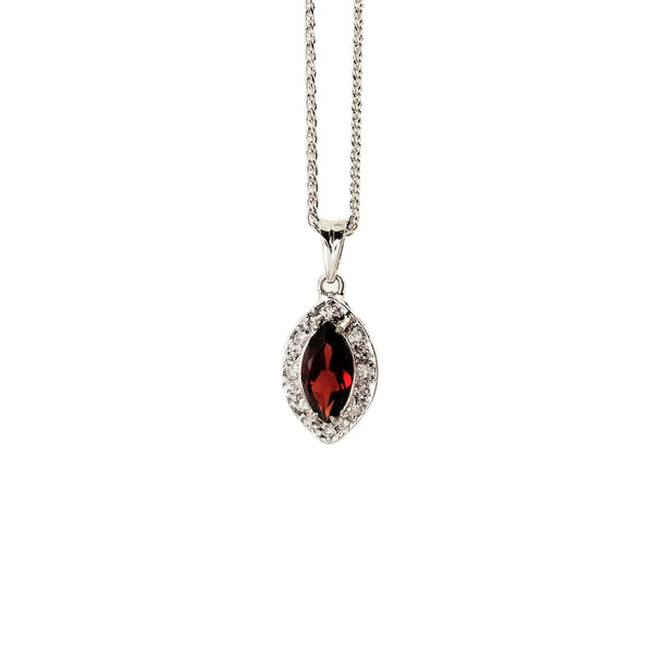 18 kt White Gold Pendant with Marquise red Garnet and Diamonds - Cape Diamond Exchange