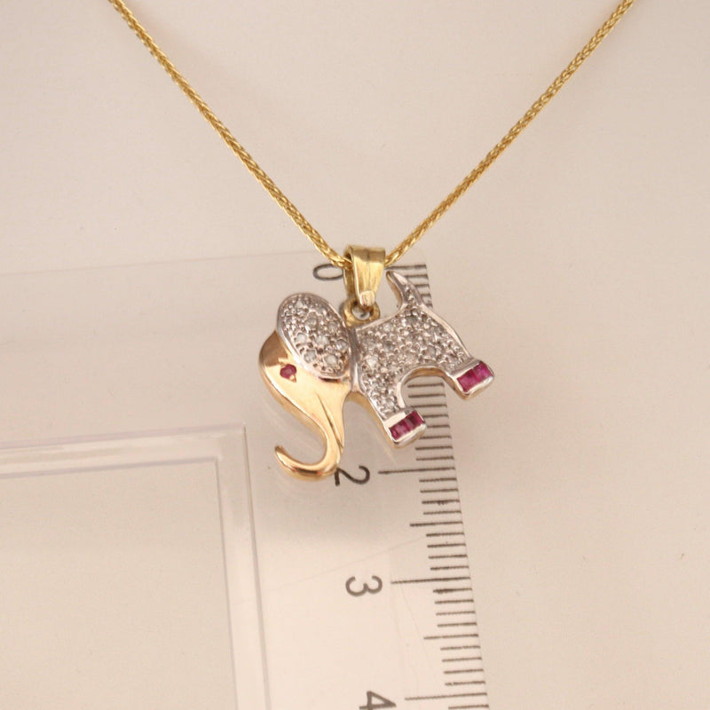 18kt Yellow Gold Sparkling Elephant Pendant with height measurements - cape diamond exchange- 