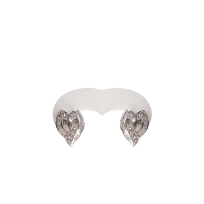 18kt White Gold  Heart shaped baguette diamond earrings	- cape diamond exchange				