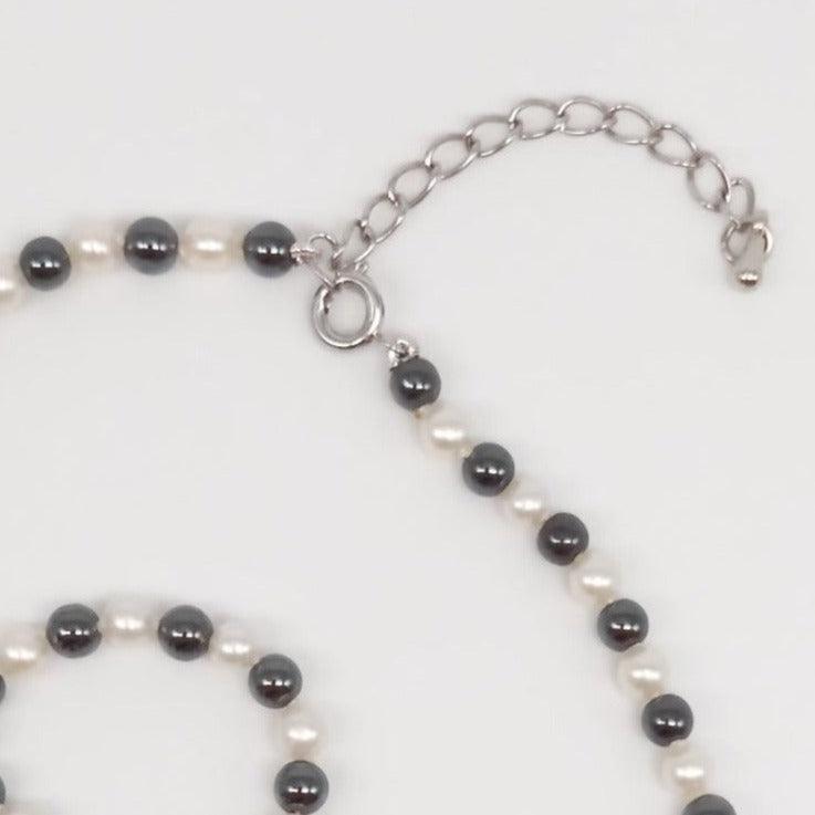 Hematite Necklace with Genuine Pearls - cape diamond exchange