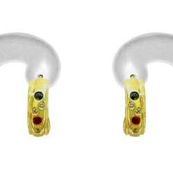 9 kt Yellow Gold half hoop earrings with color stones - Cape Diamond Exchange