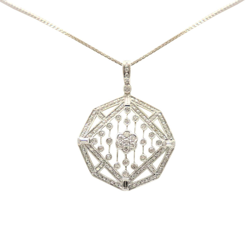 18kt White Gold Filigree Diamond Pendant - Cape Diamond Exchange