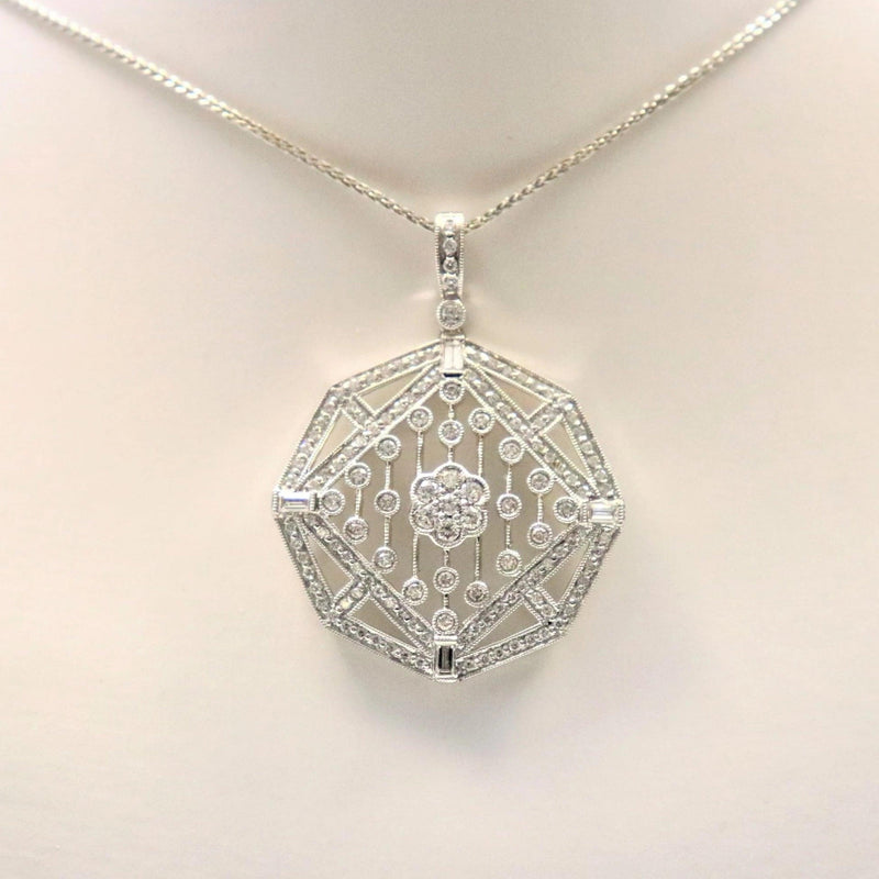 18kt White Gold Filigree Diamond Pendant - Cape Diamond Exchange