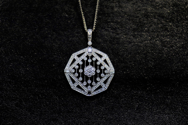 18kt White Gold Filigree Diamond Pendant - Cape Diamond Exchange