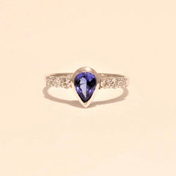 9kt White Gold Diamond and Pear Tanzanite Ring - Cape Diamond Exchange