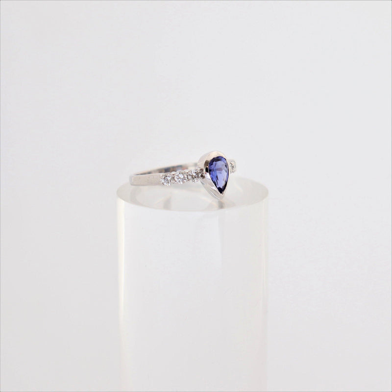 9kt White Gold Diamond and Pear Tanzanite Ring - Cape Diamond Exchange