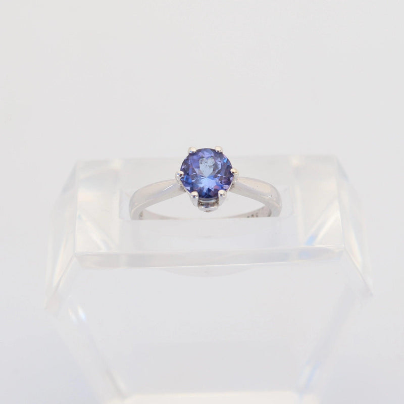 Tanzanite and Diamond Solitaire Ring set in White Gold