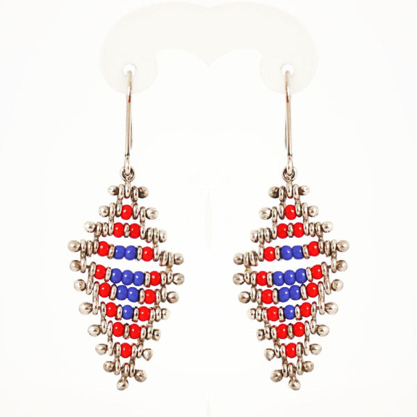 Red and Blue African Bead Hanging Earrings