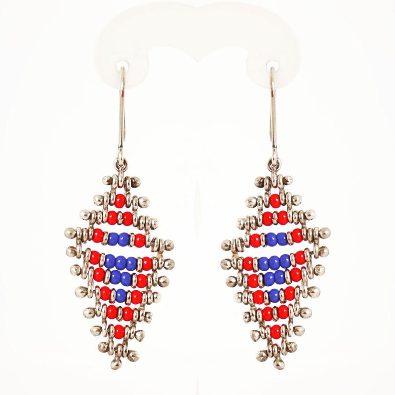 Red and Blue African Bead Hanging Earrings