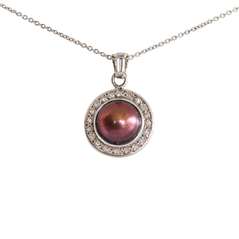 18 kt White Gold Black Mabe Pearl and Diamond Pendant