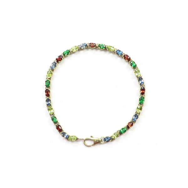 9 kt Yellow Gold Peridot, Garnet and Topaz Tennis Bracelet