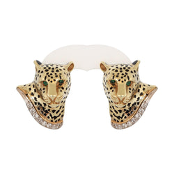 14 kt Yellow Gold Leopard Earrings set with Diamonds and Emeralds