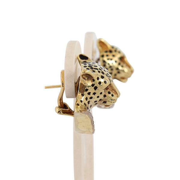 Leopard Head Earrings set in 14 kt Yellow Gold