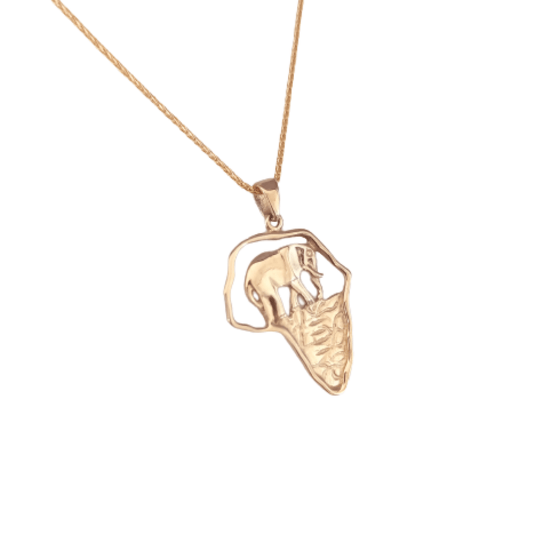9kt Map Of Africa Elephant On The Water Pendant with side view - cape diamond exchange