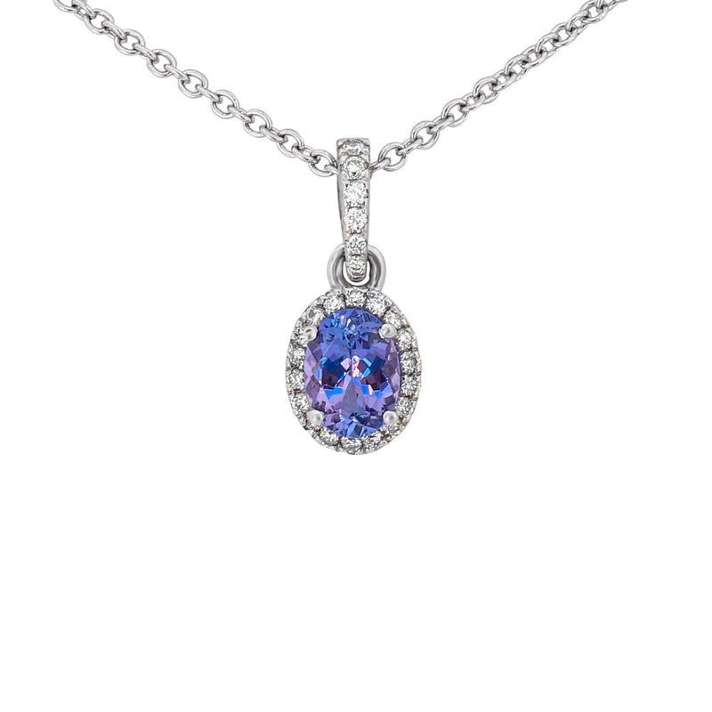 9 kt White Gold Oval Tanzanite Pendant set with Diamonds