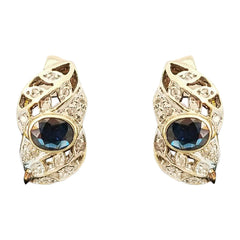 18 kt Yellow Gold Half-Hoop Earrings with Sapphire and Diamonds - Cape Diamond Exchange