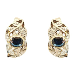 18 kt Yellow Gold Half-Hoop Earrings with Sapphire and Diamonds - Cape Diamond Exchange