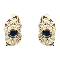 18 kt Yellow Gold Half-Hoop Earrings with Sapphire and Diamonds - Cape Diamond Exchange
