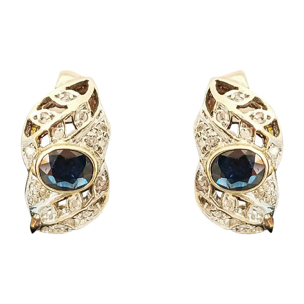 18 kt Yellow Gold Half-Hoop Earrings with Sapphire and Diamonds - Cape Diamond Exchange