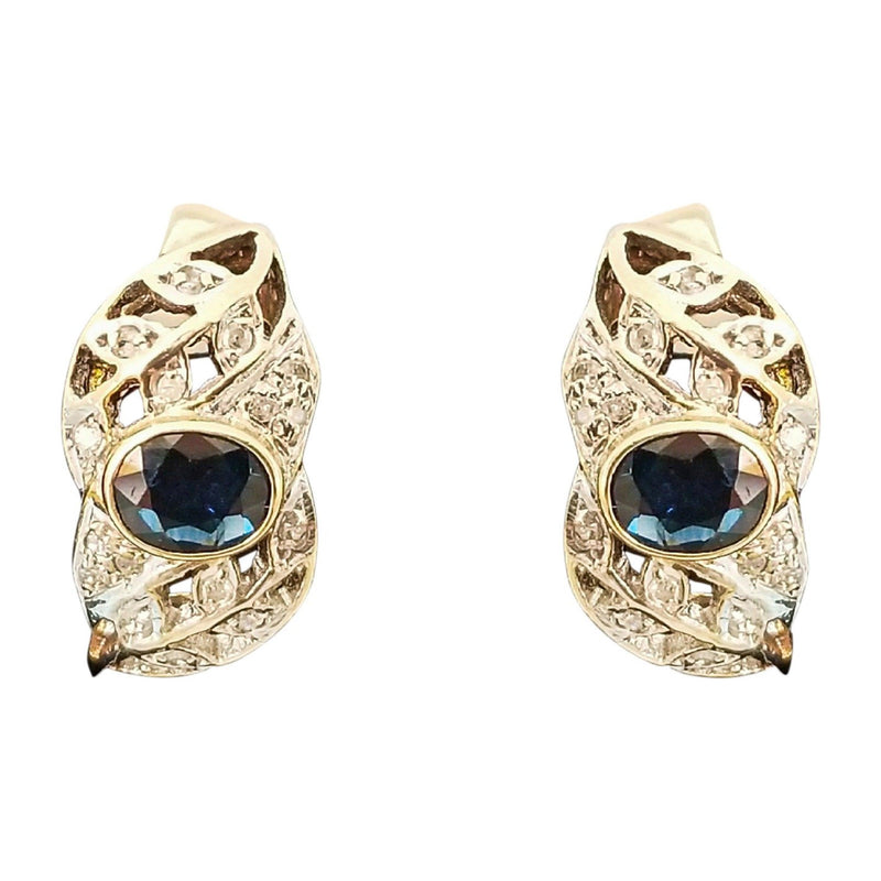 18 kt Yellow Gold Half-Hoop Earrings with Sapphire and Diamonds - Cape Diamond Exchange