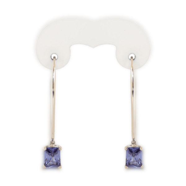 Silver Long hook Earrings with Emerald-cut Bluestone - Cape Diamond Exchange