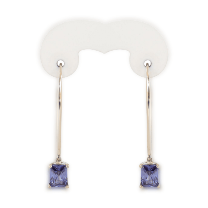 Silver Long hook Earrings with Emerald-cut Bluestone - Cape Diamond Exchange