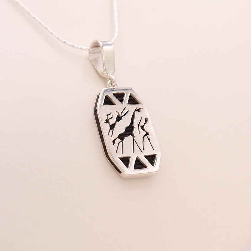 Silver Pendant with Elephant hair rock art hunting scene --Cape Diamond Exchange