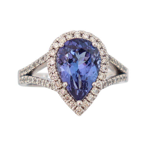 9 kt White Gold Pear Tanzanite and Diamond Ring