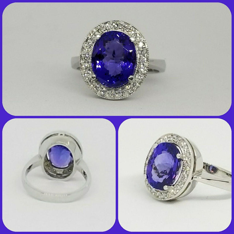 18kt White Gold Halo Oval Tanzanite Ring with Diamonds goldandjewelleryincapetown.myshopify.com