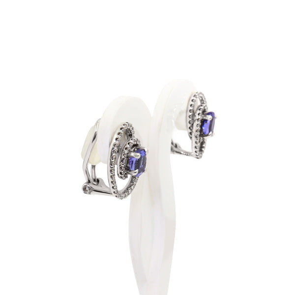 Twirl Diamond and Tanzanite Earrings in White Gold