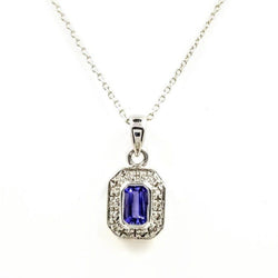 9 kt White Gold Tanzanite and Diamonds Rectangle Pendant - Cape Diamond Exchange