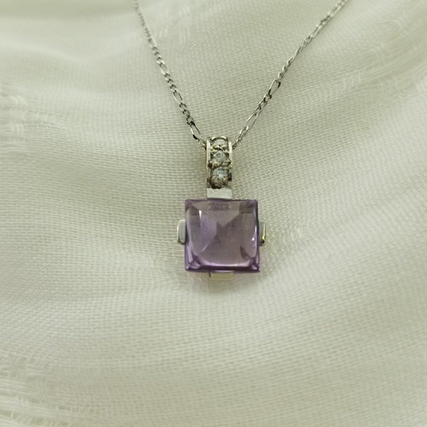 18 White Gold Amethyst and Diamonds Pendant - Cape Diamond Exchange