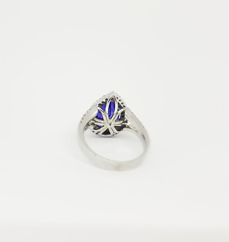 18 kt White Gold Pear Shape Tanzanite and Diamonds Halo Ring - Cape Diamond Exchange