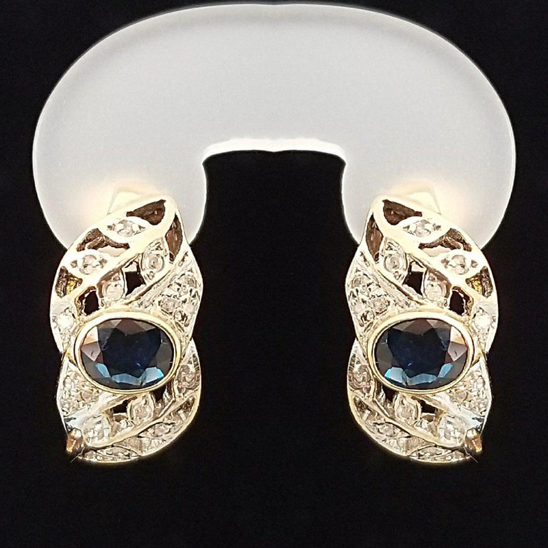 18 kt Yellow Gold Half-Hoop Earrings with Sapphire and Diamonds - Cape Diamond Exchange