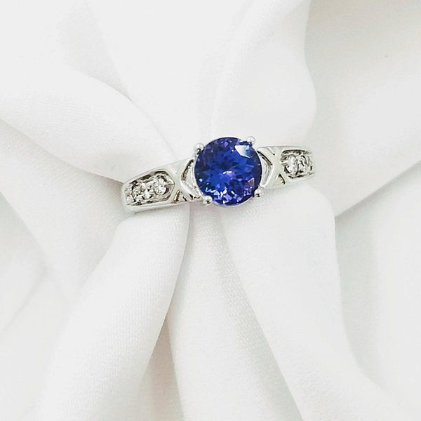 18 kt White Gold Round Tanzanite and Diamond Ring - Cape Diamond Exchange