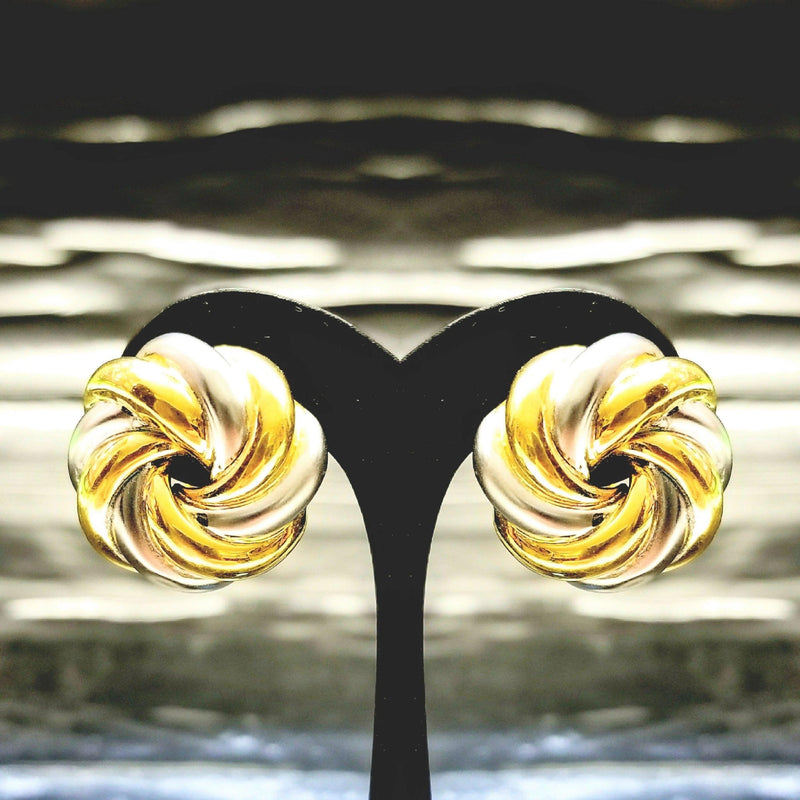 18 kt Yellow and White Gold Round Wavy Earrings - Cape Diamond Exchange