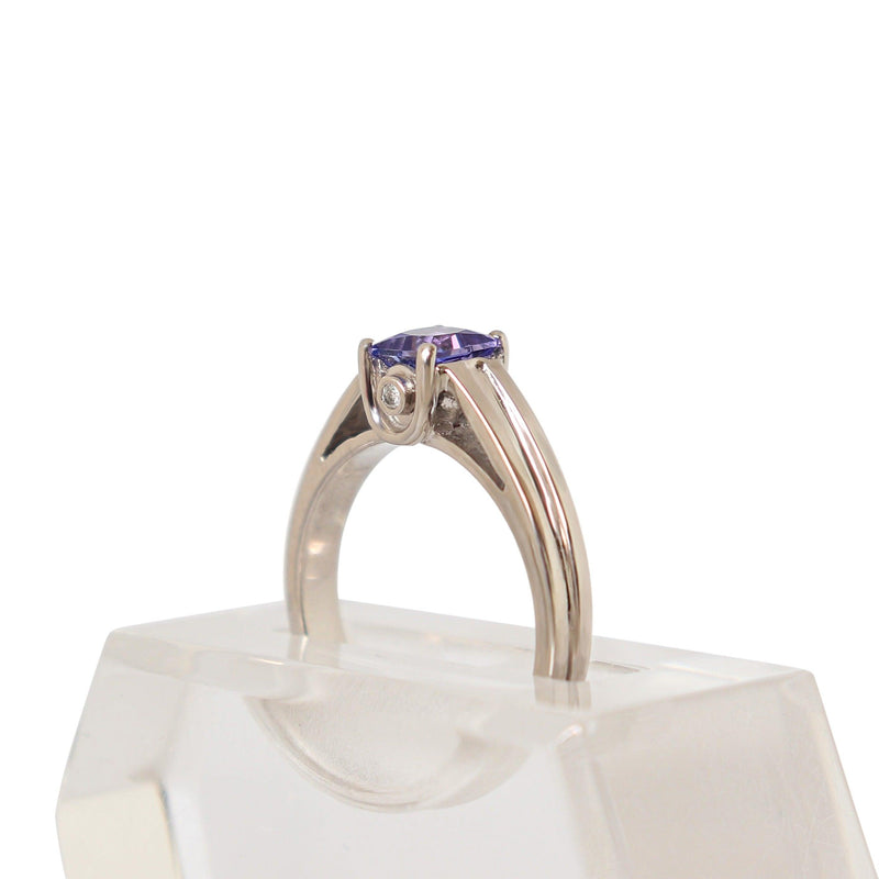Princess Tanzanite and Diamond Ring in 18 kt White Gold - Cape Diamond Exchange