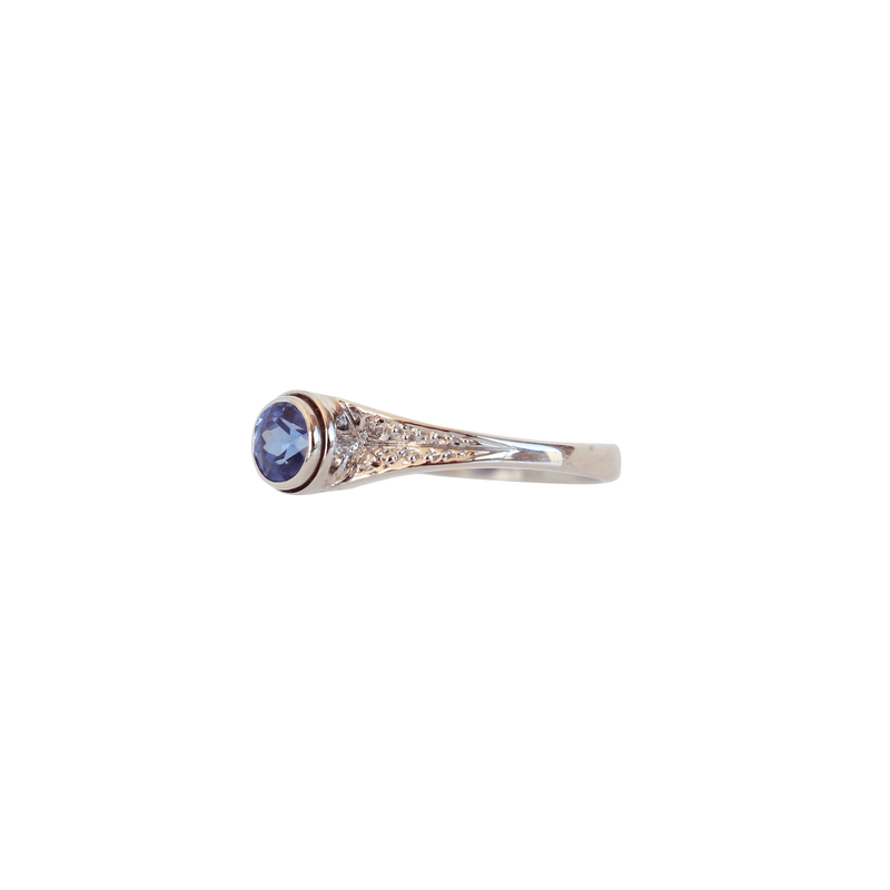 Pave Diamond and Tanzanite Ring in 18 kt White Gold