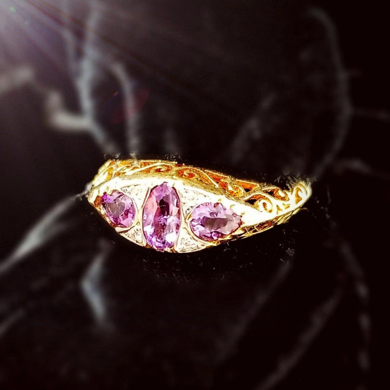9 kt Yellow Gold Amethyst and Diamond Vintage Ring - Cape Diamond Exchange
