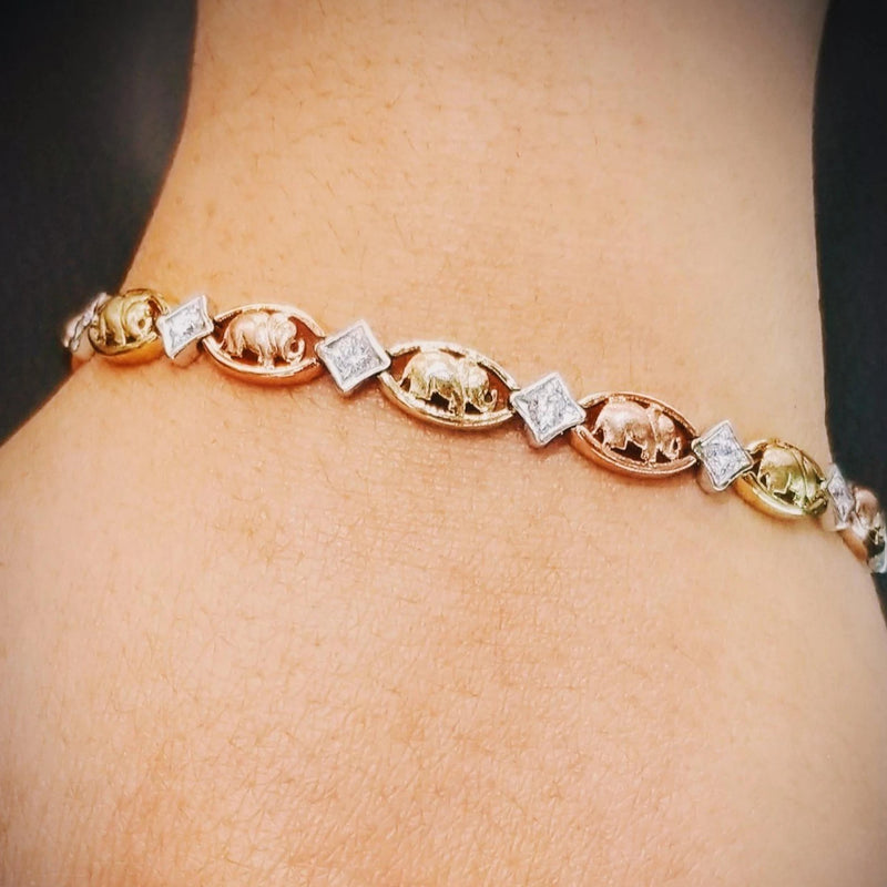 14 kt Tri Color Elephant Bracelet with Cubic Zircon - Cape Diamond Exchange