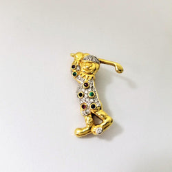 18 kt Yellow Gold Golfer Brooch with Diamonds and Gemstones - Cape Diamond Exchange