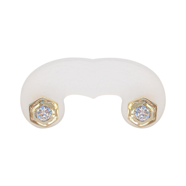 Diamond Hexagon Design Stud Earrings set in Yellow Gold