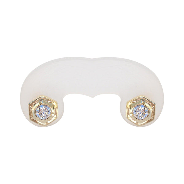 Diamond Hexagon Design Stud Earrings set in Yellow Gold