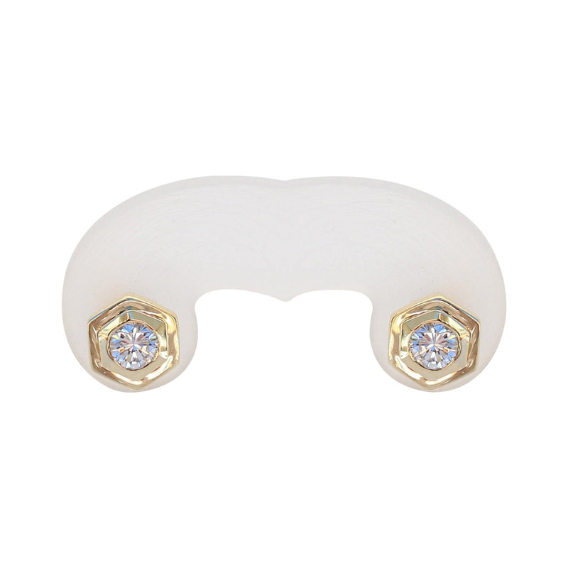 Diamond Hexagon Design Stud Earrings set in Yellow Gold