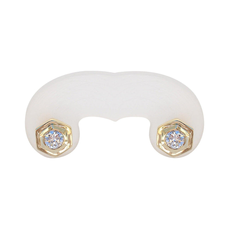 Diamond Hexagon Design Stud Earrings set in Yellow Gold