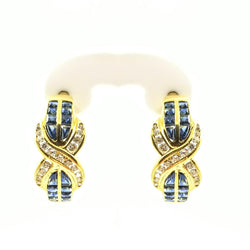 18 kt Yellow Gold Hoop Earrings with Sapphire and Diamonds - Cape Diamond Exchange
