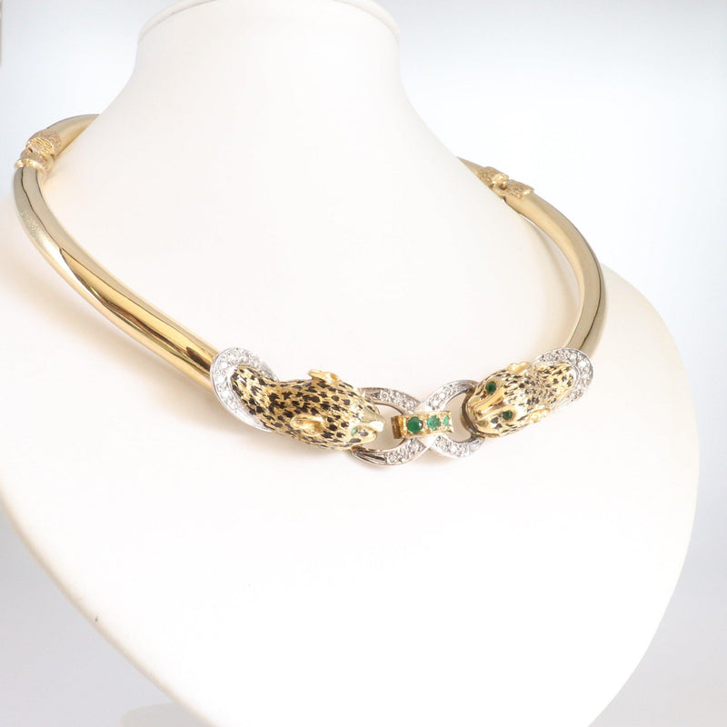 Leopard's Head Necklace with diamonds and emeralds - cape diamond exchange